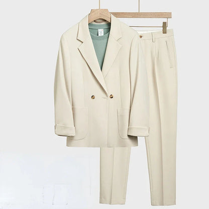 maoxiangshop New Casual Suit Set Men's Loose Fit Korean Version Handsome Spring Autumn Small Suit Coat Men's Slim Fit Complete Set
