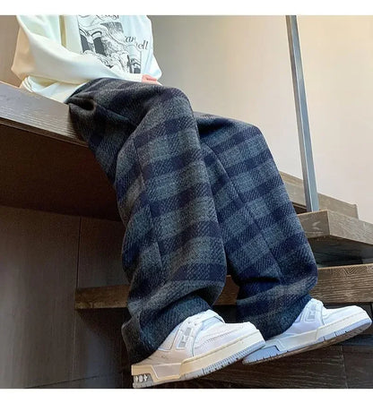 maoxiangshop Green Plaid Pants Men Harajuku Winter Wide Leg Checked Trousers Male Oversize Big Size Casual Sweatpants Streetwear 8XL