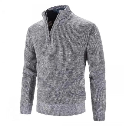 maoxiangshop Autumn Winter Thick Knitted Sweater Men Pullovers Solid Color Zipper Mock Neck Slim Fit Knit Pullovers Men Causal Sweater Man