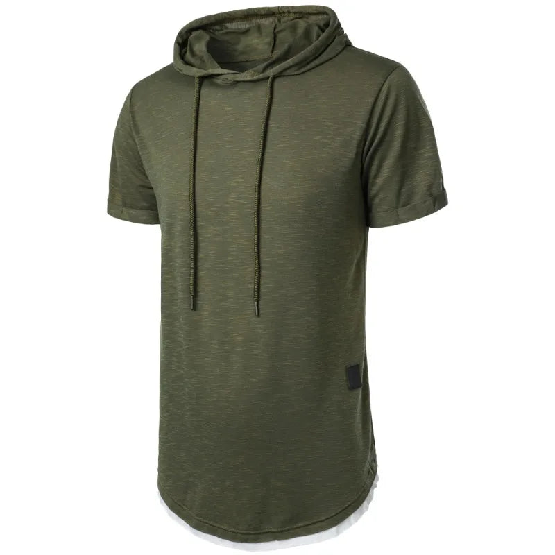 maoxiangshop Summer Hooded Sweatwear New Mens Short Sleeve Loose T-shirt Solid Color Lightweight Hoodie Fitness Breathable Collar Tops