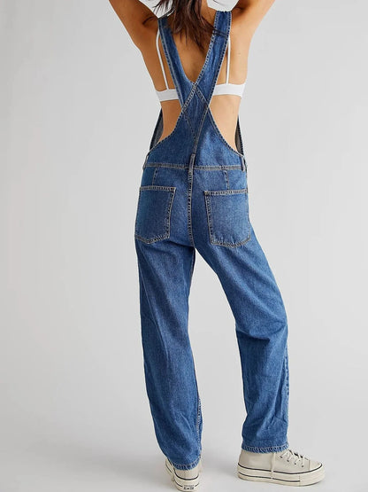 maoxiangshop Blue Denim Overalls Jumpsuit Rompers Women Belted Hole Hollow Out E-girl Casual Work Pants Hot Y2k Jeans Long Pants Streetwear