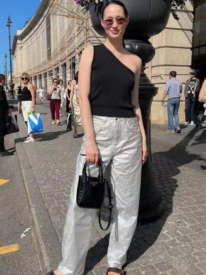 maoxiangshop  -  Loose PU Women Pants Solid Casual High Waist Pockets Fashion Streetwear Woman 2024 Autumn Winter New Baggy Bottoms Femme