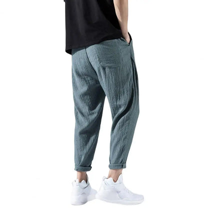 maoxiangshop Japanese Loose Men's Cotton Linen Pants Male Summer New Breathable Solid Color Linen Trousers Fitness Streetwear Plus Size M-3XL
