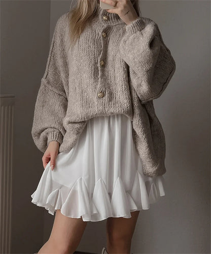 maoxiangshop  -  Casual Cardigan Women Sweater Loose Single Breasted O-neck Fashion Sweaters 2024 Autumn Office Female All-match Top Coat