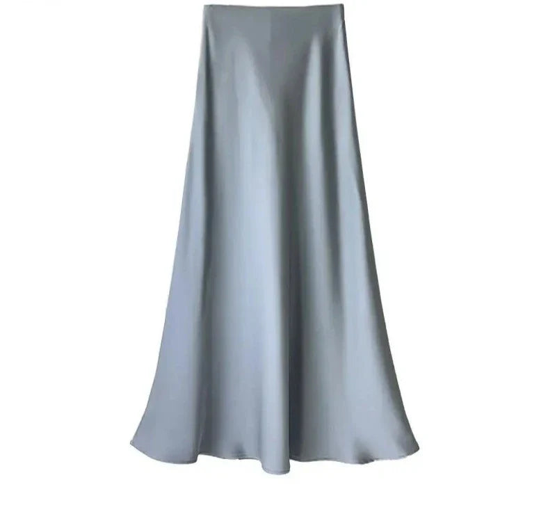 maoxiangshop  -  Luxury Satin Fish Tail Skirts For Women Summer Solid Color Fashion Traceless Waist Long Skirt Elegant Wrap Skirt Spring Autumn