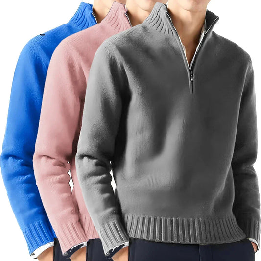 maoxiangshop New Men Long Sleeved Turtlenecks Sweaters Knitted Solid Color Streetwear oversized Breathable half zipper coats Basic Warm coats