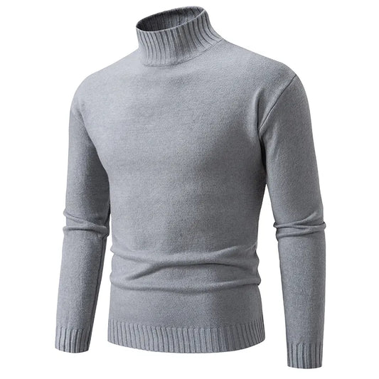 maoxiangshop Autumn Winter Men’s Mock Neck Pullovers Knitted Sweater Solid Color Slim Fit Fashion Pullover Sweater Men Casual Clothing