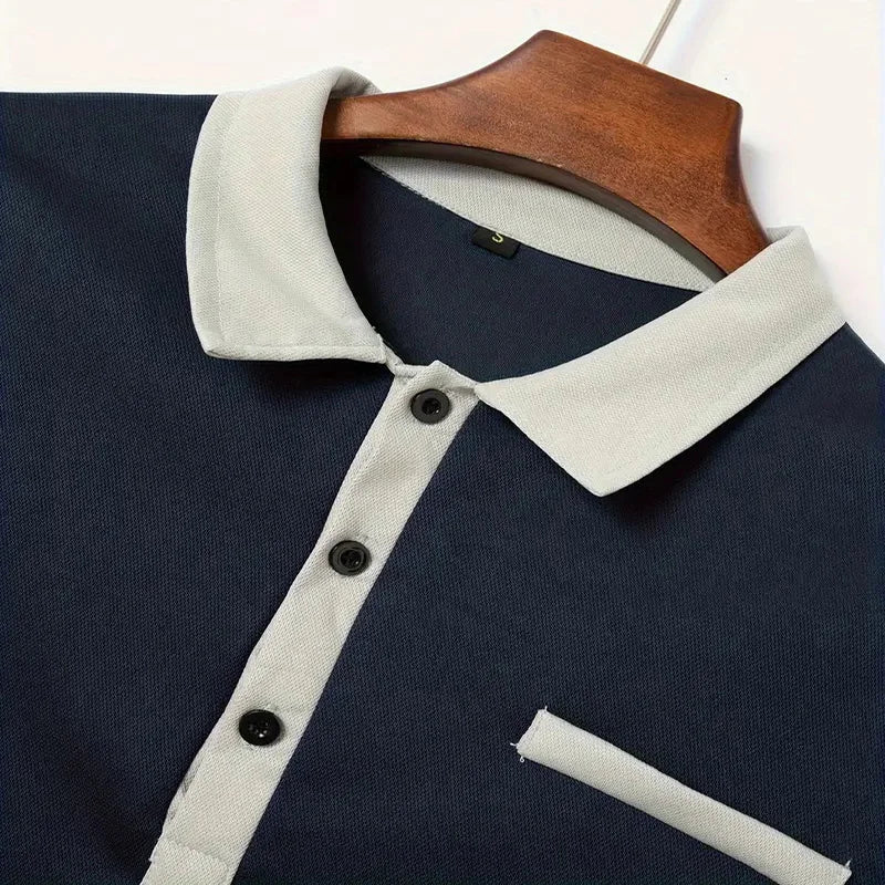 maoxiangshop Spring and Autumn Men's Long sleeved Polo Shirt Leisure Fashion Classic V-neck Polo Shirt European and American Large Sizes