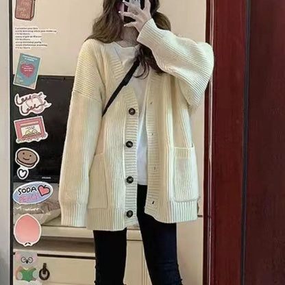 maoxiangshop Autumn Winter Women Cardigan Sweater Coats Fashion Female Long Sleeve V-neck Loose Knitted Jackets Casual Sweater Cardigans