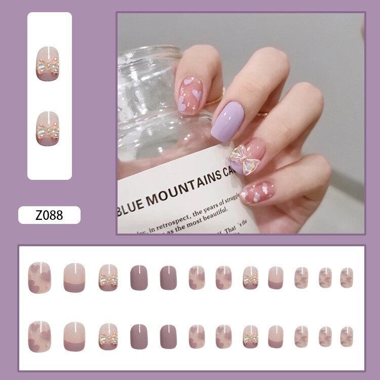 24pcs Butterfly decorated false nails Removable Long Paragraph Fashion Manicure fake nail tips full cover acrylic for girls nail