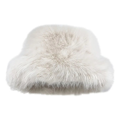 maoxiangshop  -  Y2K Fluffy Faux Fur Bucket Hat Women Winter Warm Thick Plush Ear Warmer Panama Fisherman Cap Lady Luxury Elegant Party Basin Hat