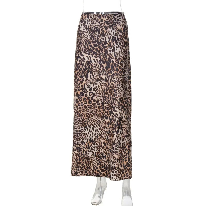 maoxiangshop  -  Women's Leopard Print Skirt Fashion Print Slim Loose Casual Skirt Autumn Streetwear High Waist Retro Long Skirt Outfits
