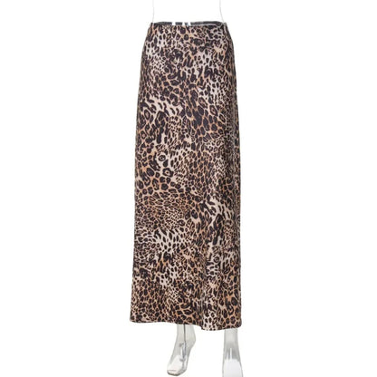 maoxiangshop  -  Women's Leopard Print Skirt Fashion Print Slim Loose Casual Skirt Autumn Streetwear High Waist Retro Long Skirt Outfits