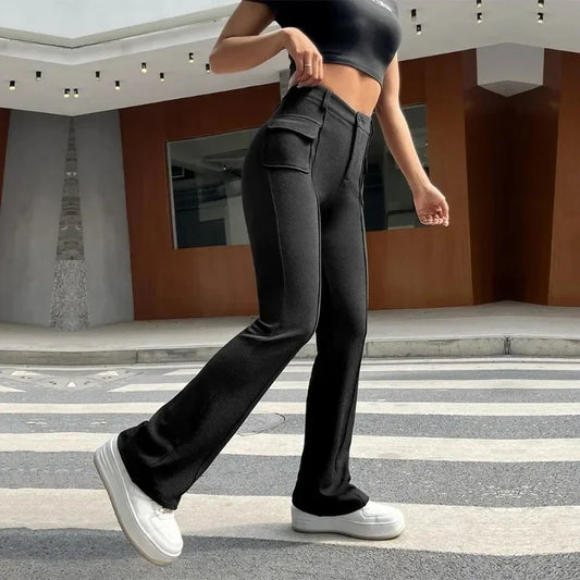 maoxiangshop  -  2024 New Women's Gothic Wear Instagram Street Pocket Slim Fit Solid Color Elastic Micro Flap Pants Casual Y2k Women Pants YSQ23