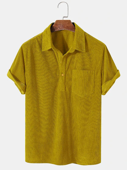 maoxiangshop New 2024 Men's Summer Corduroy Short Sleeve Shirt Fashion Casual Streetwear Solid Lapel Loose Pullover Retro Simple Tops for Men