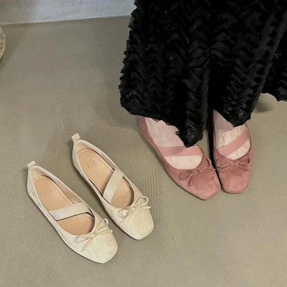 maoxiangshop  -  NEW Spring/Autumn Flats Mary Jane Shoes Square Toe Women's Shoes Bow Velvet Ballet Flats Women Shoes