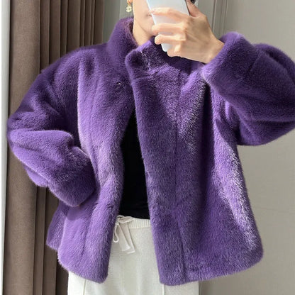 maoxiangshop Golden Mink Cashmere Fur One-Piece Fur Women Korean Style Short Coat Winter Thickened High Quality Women's Clothing