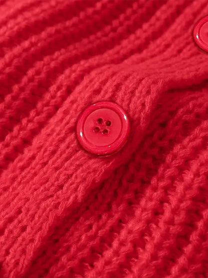 maoxiangshop  -  O-neck Single Breasted Cardigan Knitted Coat Women 2024 Autumn Winter Casual Solid Color Long Sleeve Red Warm Sweater Coats