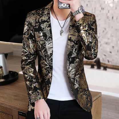 maoxiangshop Gold Blazer Spring New Bronzing Men Boutique Fashion Slim Fit Suit Jacket Wedding Nightclub Stage Party Dress Male Clothing