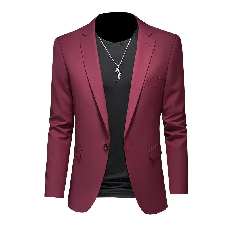 maoxiangshop Fashion Men's Business Casual Blazer White Red Green Black Solid Color Slim Fit Jacket Wedding Groom Party Suit Coat M-6XL