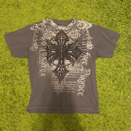 maoxiangshopy2k Men's T-shirt Vintage Back Wing Graphic T Shirt For Men Gothic Round Neck Short Sleeve Male Clothes Tops New Fashion Shirt