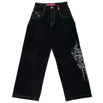 Jeans New Harajuku Hip Hop Retro Skull Graphic Embroidered Baggy Jeans Denim Pants Men Women Goth High Waist Wide Trousers
