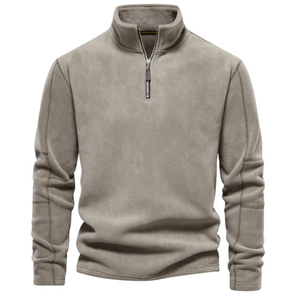 maoxiangshop Autumn Winter New Warm Polo Shirts Men's Lamb Wool Sweatshirt Standing Neck Half Zip Long Sleeve Fashion Versatile Men Tees Tops