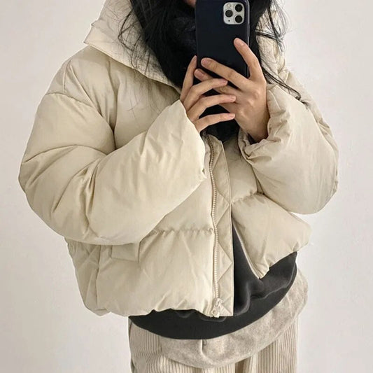 maoxiangshop Winter Parka Jacket Women Basic Warm Black Overcoat Female Korean Style Casual Beige Padded Autumn Puffer Coat Clothing