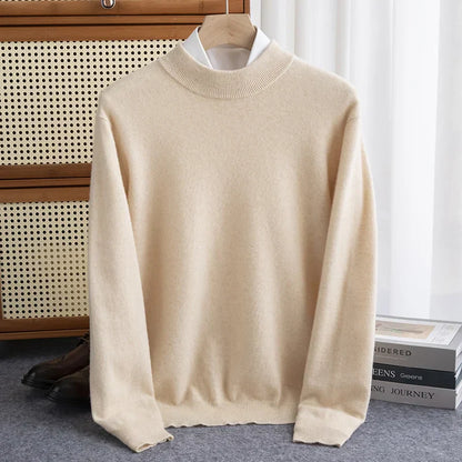 maoxiangshop New Fashion Men's 100% Wool Pullover Half-high Collar Sweater Autumn Winter Warm Solid Color Knit Sweater Business Casual Top