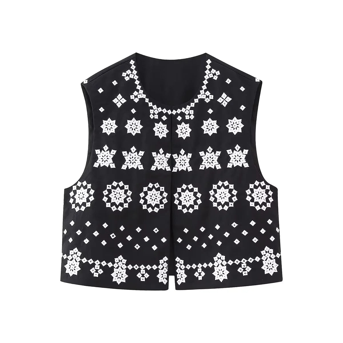 maoxiangshopWomen Fashion Y2k Vintage Floral Embroidery Vest Top V Neck Loose Casual Summer Woman Short Cardigan Waistcoat Chic Tops