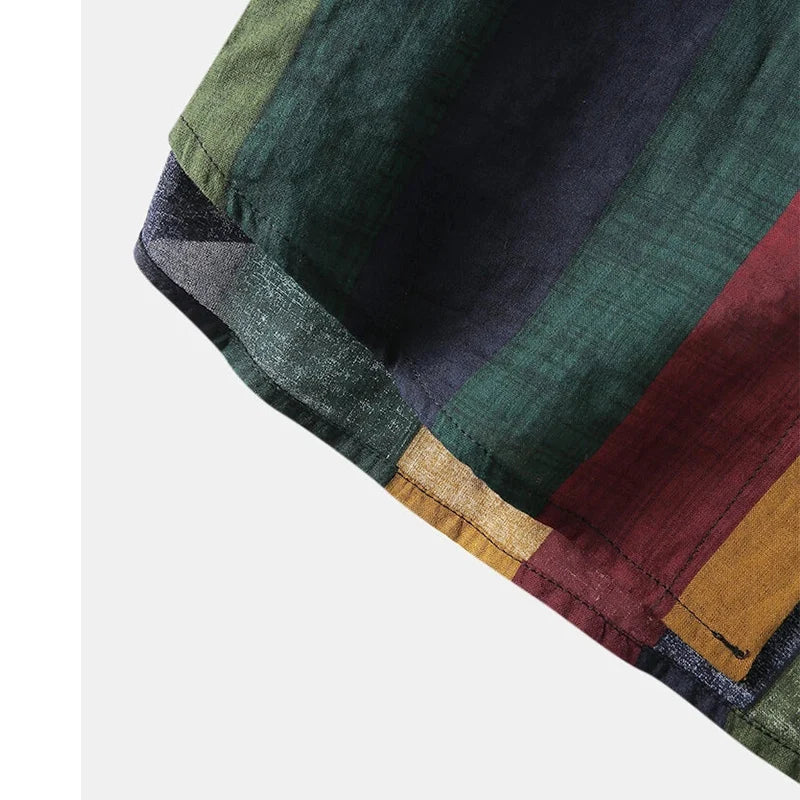 maoxiangshop Spring and Autumn Men's Street Colorful Vertical Stripes Loose Relaxed Polo Collar Single Breasted Long Sleeve Shirt New