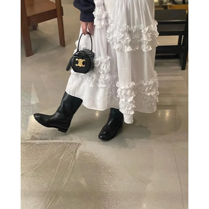 maoxiangshop Irregular Pleated Skirt Solid Color Elastic High Waist Stitching Ruffled Woman Skirt Simple Fashion  Autumn New