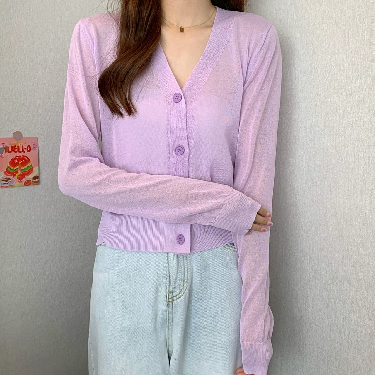 maoxiangshop Summer V Neck Cardigan Women Casual Transparent Sweater Shirts Lady Simple Thin Solid Outwear Female Crop Top