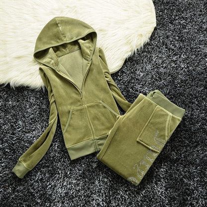 maoxiangshop 1:1 Top Quality Original Juicy Corture Tracksuit Woman Velvet Crop Female Suits Sweatshirt and Pants Set Sportswear Hoodies Suit