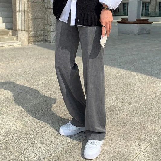 maoxiangshop Black Gray Suit Pants Men Fashionable Social Mens Dress Pants Korean Loose Casual Straight Trousers Mens Office Formal Pants