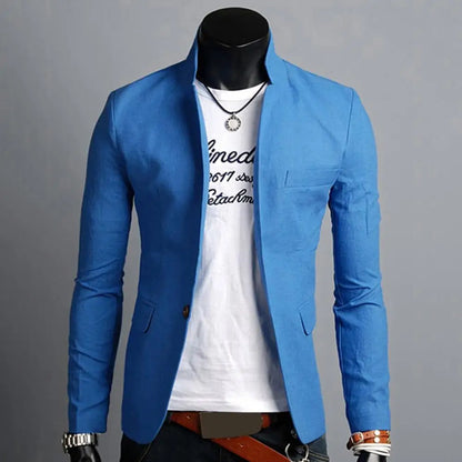 maoxiangshop Men Casual Blazer Spring Autumn Solid Color Lapel Collar Button Pockets Decor Business Suit Tops Wedding Party Outwear Coat