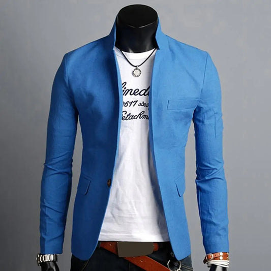 maoxiangshop Men Casual Blazer Spring Autumn Solid Color Lapel Collar Button Pockets Decor Business Suit Tops Wedding Party Outwear Coat