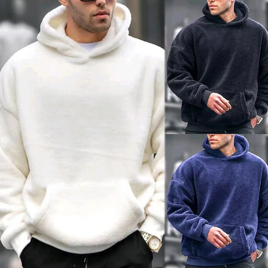 maoxiangshop Men's Hoodie Casual Hoodies Pullovers Sweatshirts Men's Top Solid Color Hoodies Sweatshirt Male Winter jumper with fleece hoodie