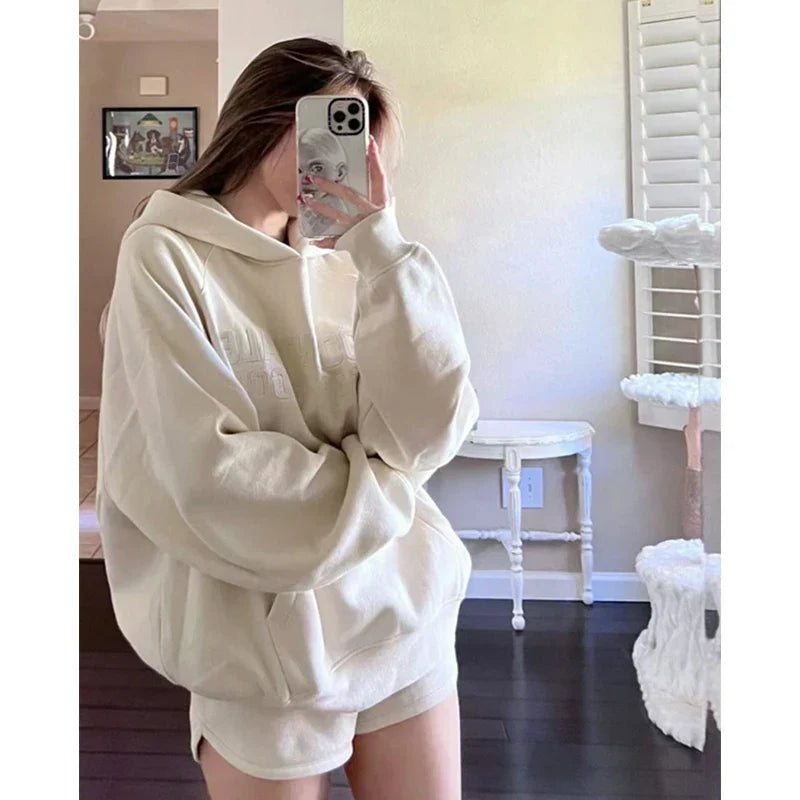 maoxiangshop MEXZT Streetwear Letter Print Hoodies Women Plus Fleece Thick Sweatshirt Harajuku Korean Oversized Casual Plush Pullovers Tops