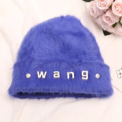 maoxiangshop New Fashion Rabbit Fur Y2k Beanies for Women Soft Warm Fluffy Angola Winter Hat Female Windproof Bonnet Hat Skullies Cap