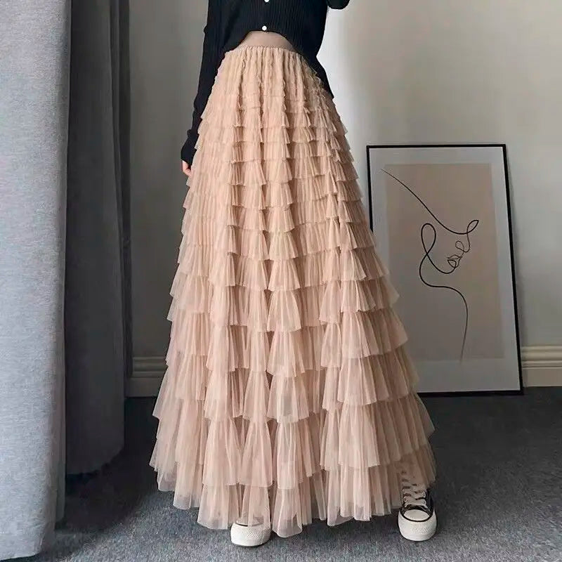 maoxiangshop Fairy Heavy Industry Net Yarn Cake Skirt Women's Spring Summer Long Ankle Design Sense Niche Figure Wide Hem Long Skirts Woman