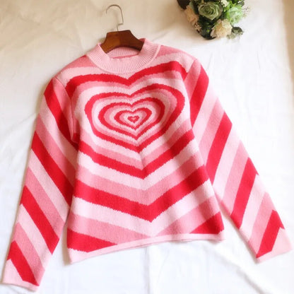 maoxiangshop All My Heart Jumper Mock Neck Knitted Pullover Sweater Women e-Girl y2K 90s Aesthetic Clothes