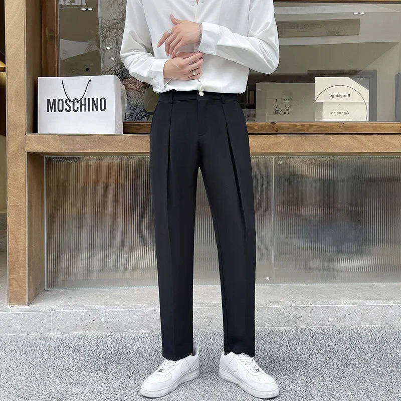 maoxiangshop Black Suit Pants Men Slim Fashion Social Mens Dress Pants Korean Loose Casual Straight Pants Mens Office Formal Trousers M-3XL