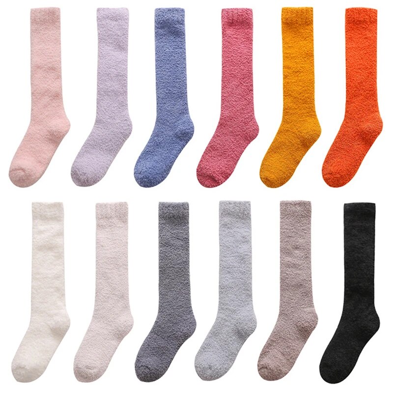 maoxiangshop  Unisex Candy Coral Fleece Long Socks Women Plush Winter Warm Thick Thigh Stockings Lolita Thigh High Home Sleep Floor Sock