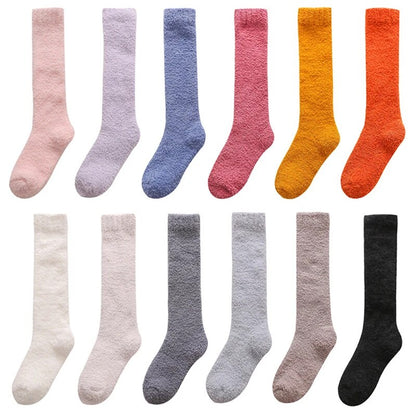 maoxiangshop  Unisex Candy Coral Fleece Long Socks Women Plush Winter Warm Thick Thigh Stockings Lolita Thigh High Home Sleep Floor Sock