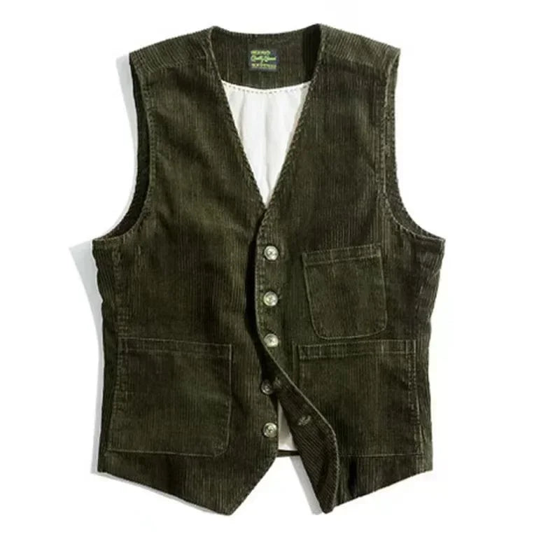maoxiangshop New Men's Retro Tooling Waistcoat Corduroy Vests Fashion Casual Versatile Vest Jackets V-Neck Gentleman Business Men's Tank Tops