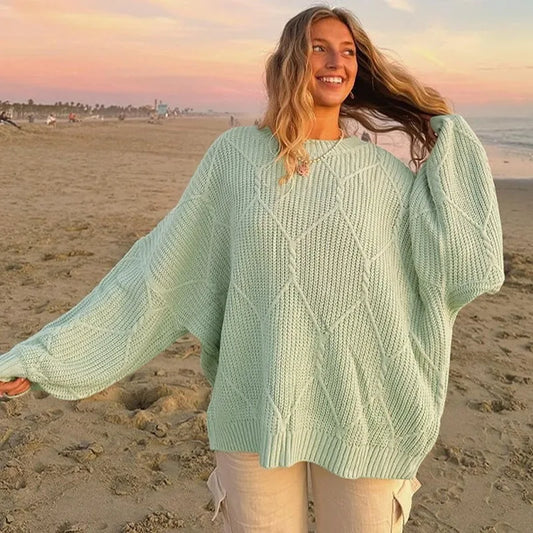maoxiangshop  -  Knitted Sweater Pullover Women's Solid O-Neck Ribbed Long Sleeve Fashion Office Sweater Loose Casual Autumn Sweater 2024