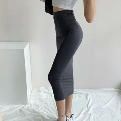 maoxiangshop Midi Pencil Skirts Women Slim Elastic Hotsweet European Style Fashionable Summer High Waist All-match Streetwear Young Sexy Lady