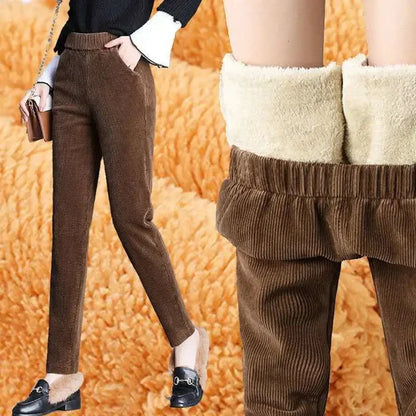 maoxiangshop Plush Thick Casual Pants Women's Corduroy Warm Pants Autumn Winter Leggings High Waist Harem Pants Trousers Women Брюкиженские