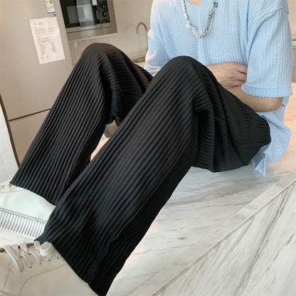 maoxiangshop Summer Pleated Pants Men Fashion Oversized Ice Silk Pants Men Japanese Streetwear Loose Straight Pants Mens Casual Trousers